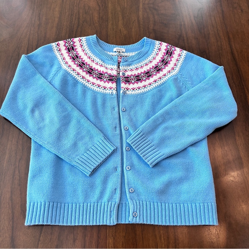 Vintage IZOD Cotton Nordic Pattern Crewneck Cardigan Preppy